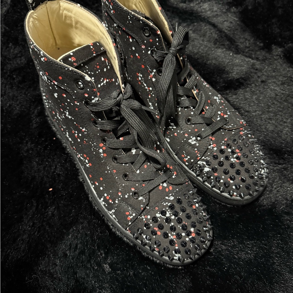 Christian Louboutin Black and Red Studded Sneakers